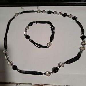 SAO matching bracelet & necklace set in black multichain with black &clear beads